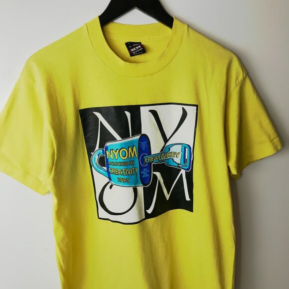 NYOM Vintage 90s Creativity Graphic Tee M USA Single Stitch 50/50 Yellow - Picture 10 of 15